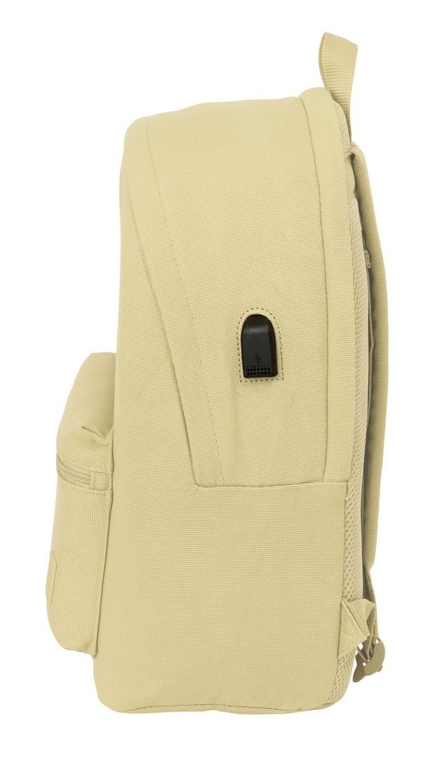 Mochila para laptop para adultos com porta USB e bolso frontal, bege. 3/6