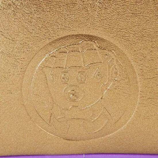 Zaino Thanos per adulti in poliuretano con spallacci regolabili, oro e viola 3/4