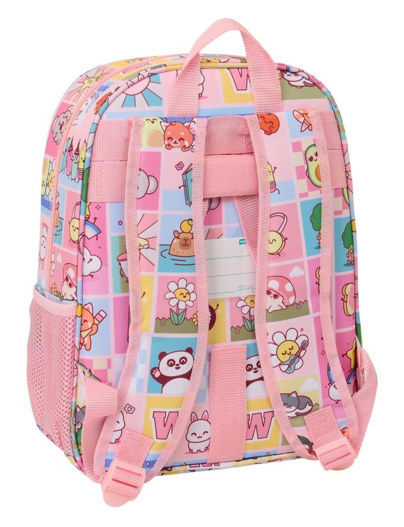 Mochila escolar infantil Mr. Wonderful, adaptável a carrinhos, rosa com bolso. 2/3