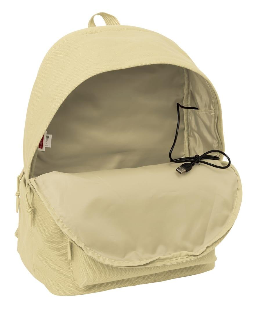 Mochila para laptop para adultos com porta USB e bolso frontal, bege. 5/6
