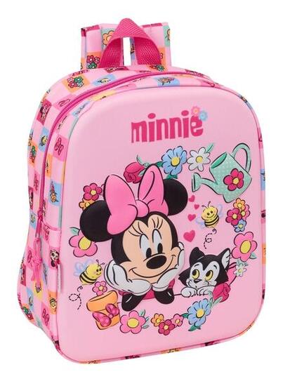 Sac à dos Minnie Mouse 3D pour enfant avec fermeture éclair, rose