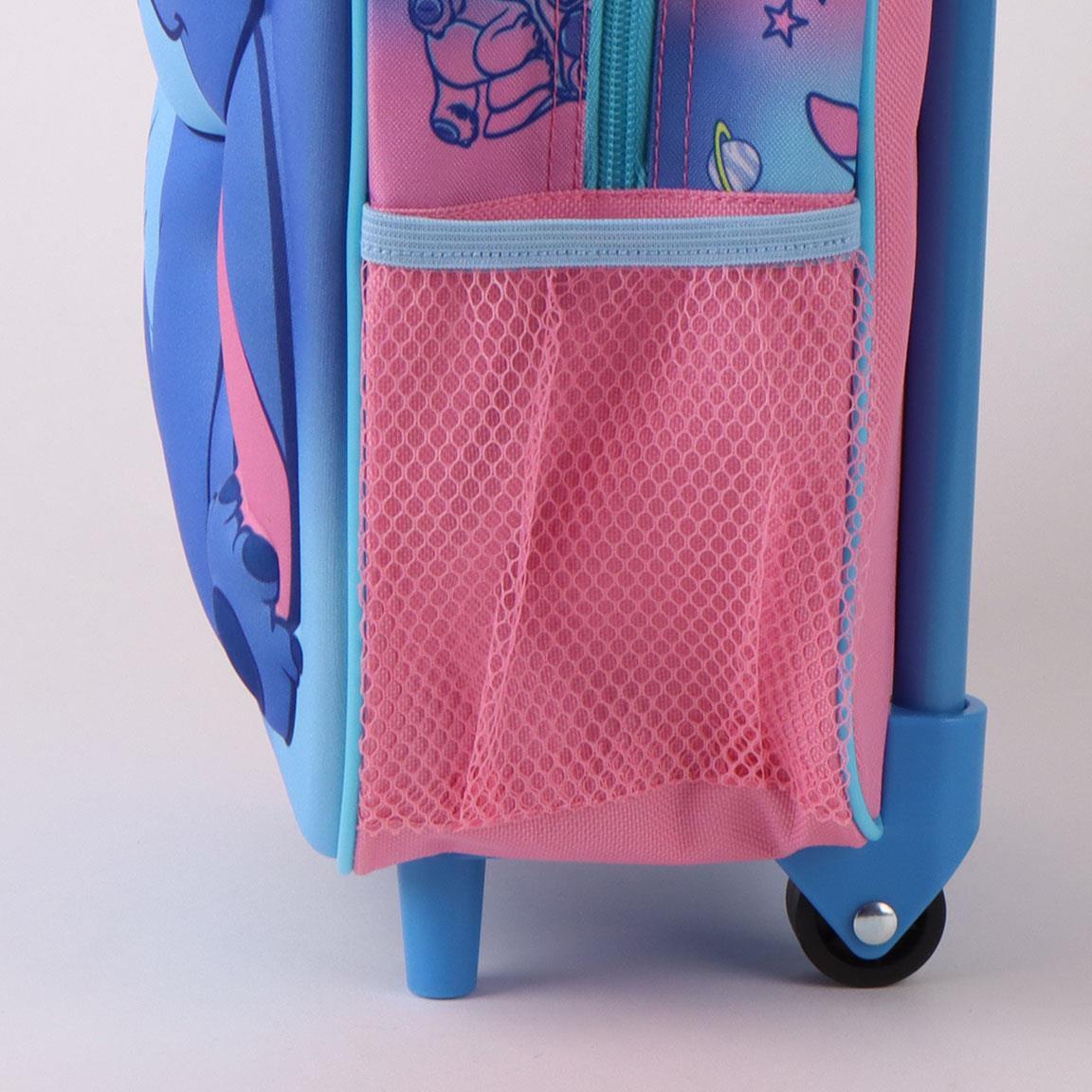 Mochila infantil Stitch 3D com rodinhas, rosa, em poliéster. 5/6