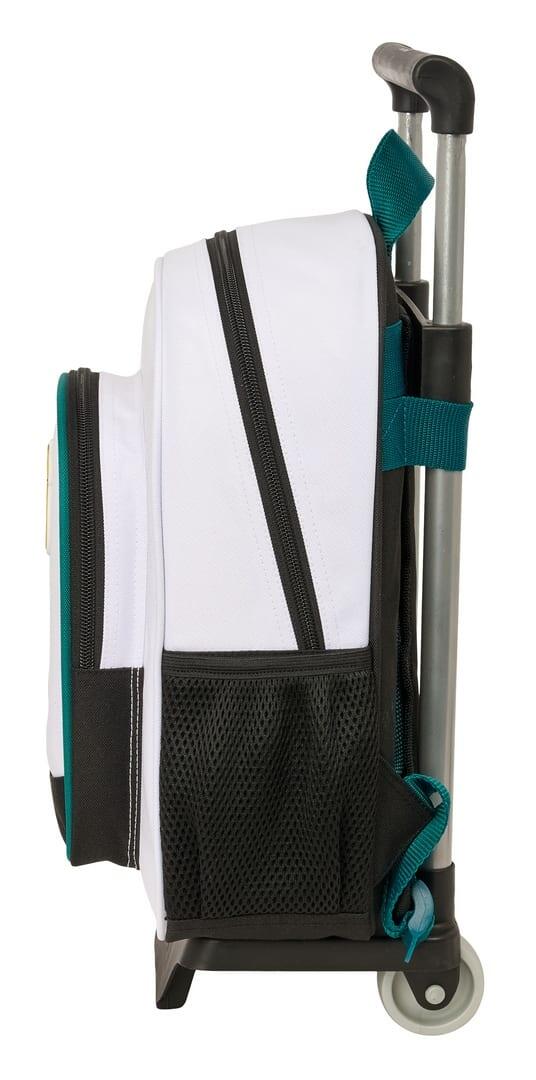 Mochila escolar infantil do Real Madrid com rodas e porta-garrafa, branca. 3/3