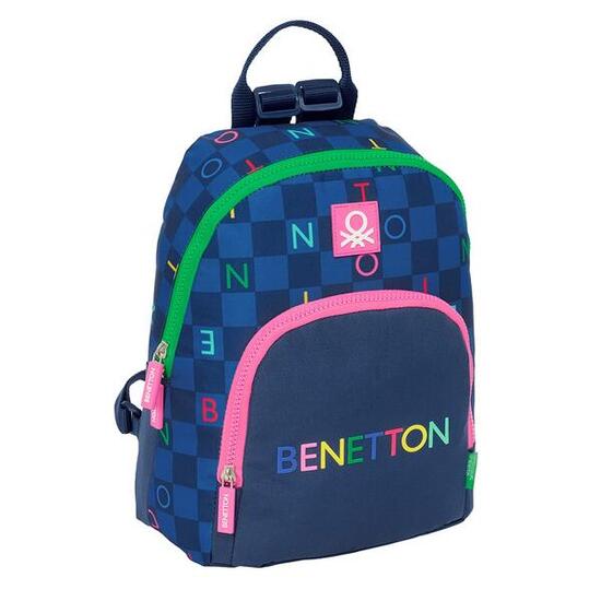 Mini sac à dos à carreaux Benetton pour enfants avec poche avant, bleu marine