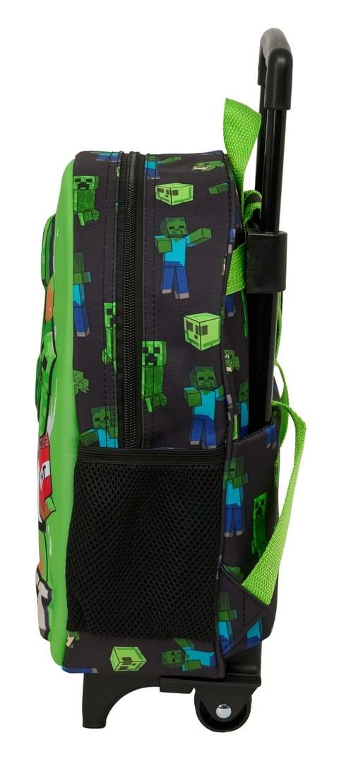 Mochila infantil Minecraft 3D com rodinhas e porta-garrafa - Verde 3/3