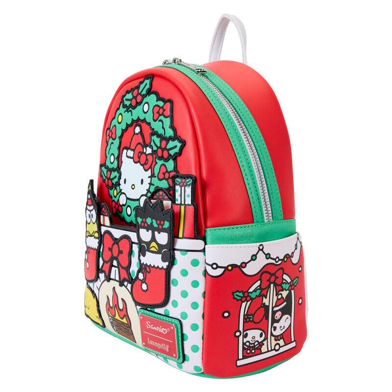 Mochila Hello Kitty Natalina para Adultos em Couro Vegano com Zíper Vermelho 3/4