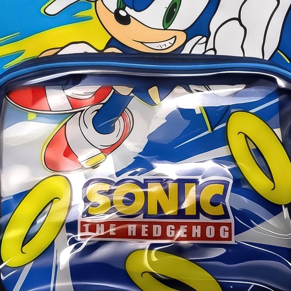 Mochila escolar infantil Sonic em poliéster com bolso frontal, azul. 5/6