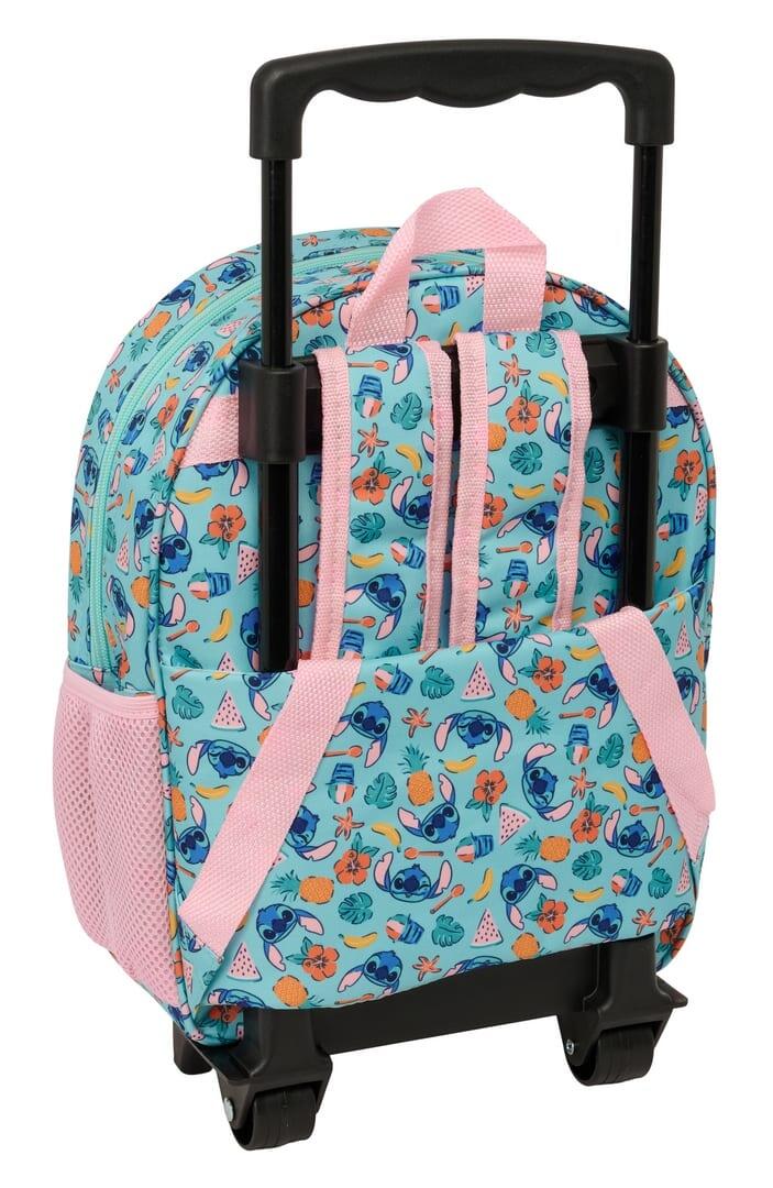 Mochila infantil Stitch 3D com rodas e porta-garrafa, rosa e turquesa. 2/3