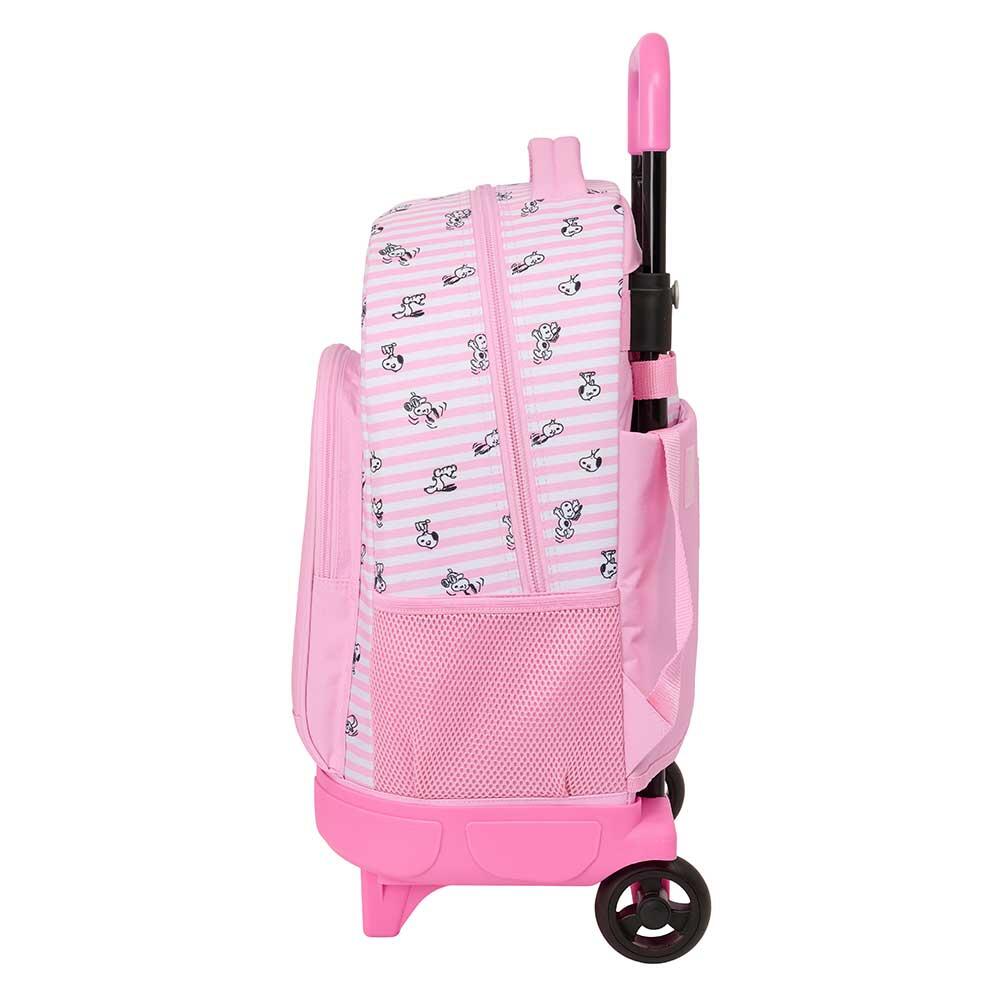 Mochila escolar infantil Snoopy com rodinhas removíveis e porta-garrafa, rosa 3/3