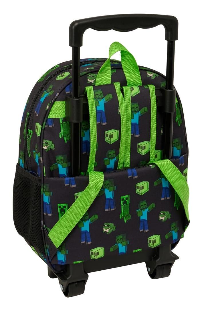 Mochila infantil Minecraft 3D com rodinhas e porta-garrafa - Verde 2/3