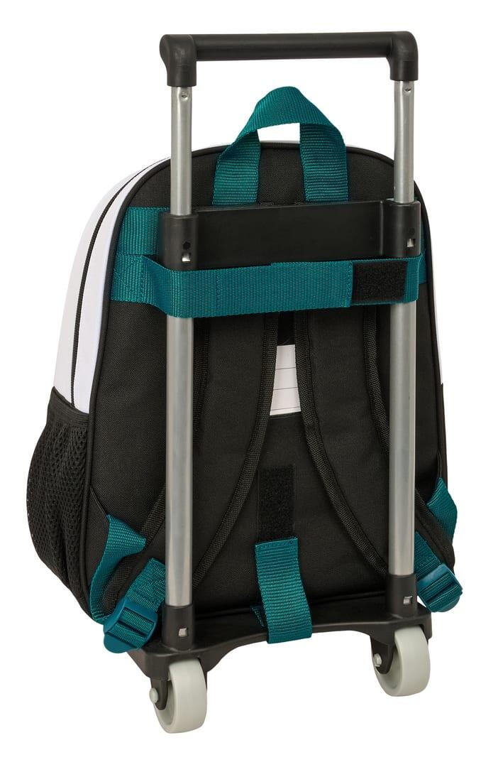 Mochila escolar infantil do Real Madrid com rodas e porta-garrafa, branca. 2/3