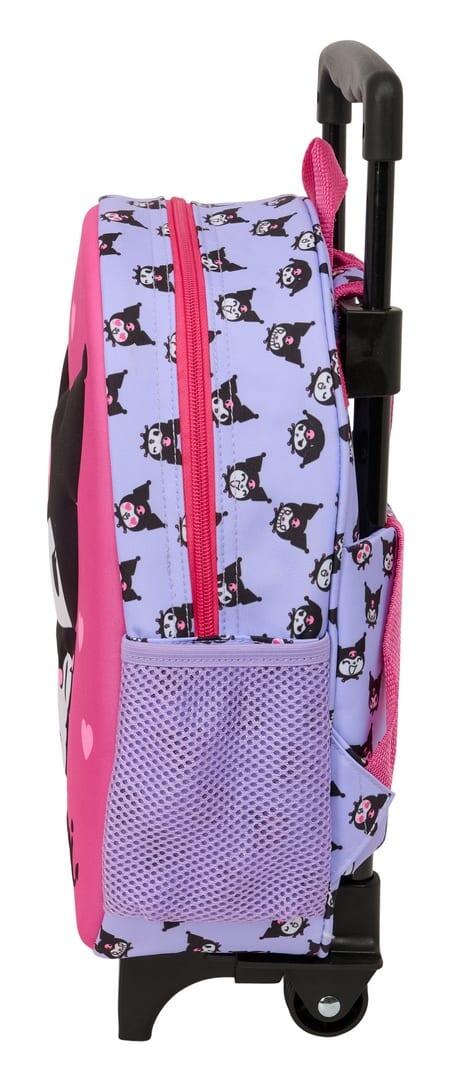 Mochila escolar infantil Kuromi 3D com rodas e porta-garrafa, rosa e lilás 3/3