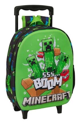 Sac à dos scolaire Minecraft pour enfants avec roulettes et porte-bouteille