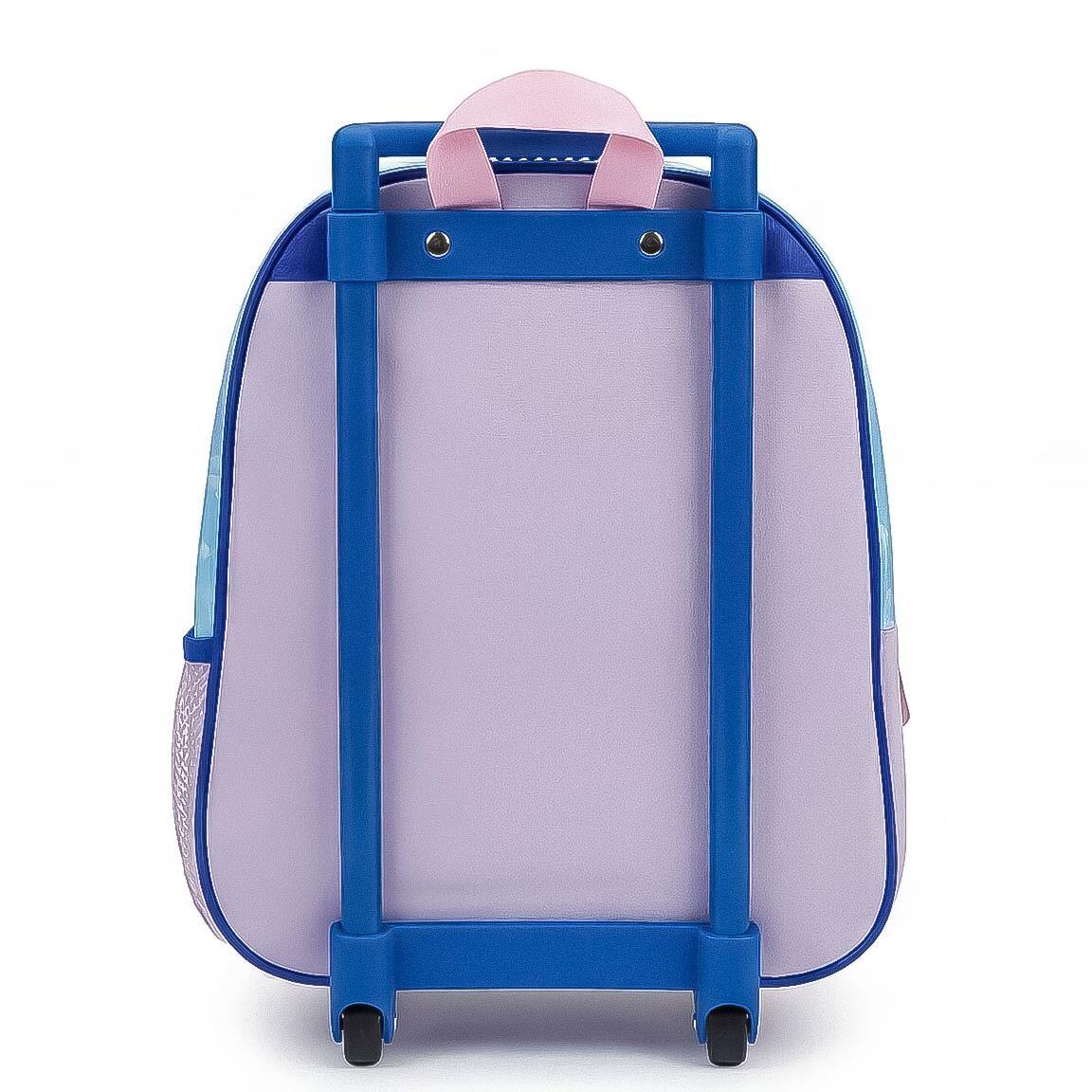 Mochila infantil Frozen 3D com rodinhas, em poliéster, azul. 2/6