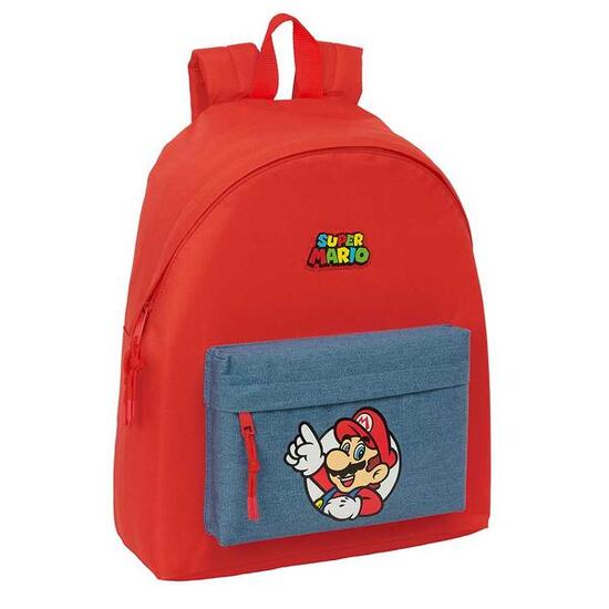 Super Mario Kinderrucksack mit Vordertasche und gepolstertem Rückenteil, Rot