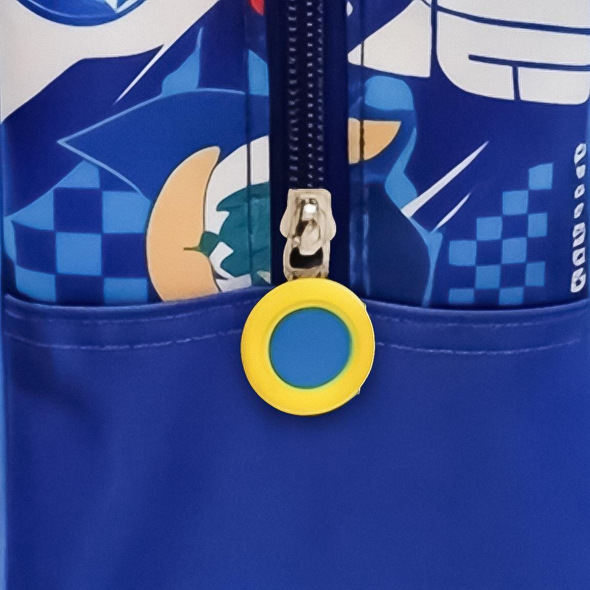 Mochila escolar infantil Sonic em poliéster com bolso frontal, azul. 4/6