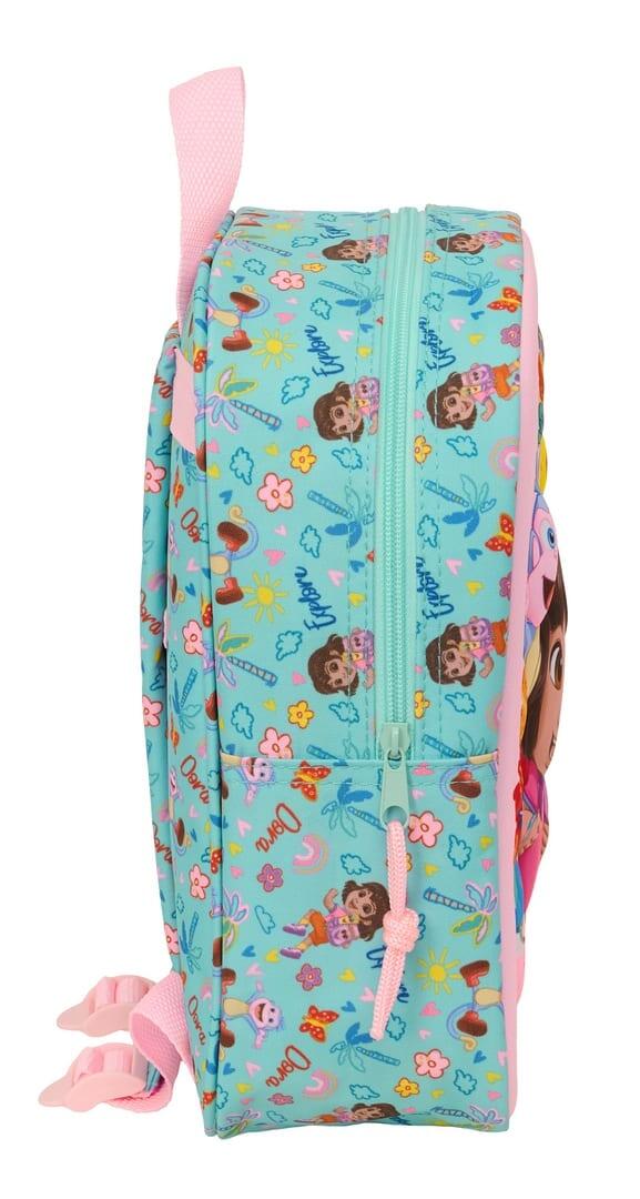 Mochila infantil Dora 3D com zíper rosa e turquesa 3/3