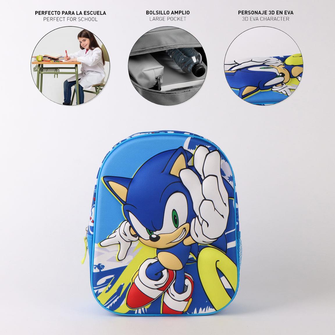 Mochila escolar infantil Sonic 3D, feita de poliéster e EVA com porta-garrafa 6/6