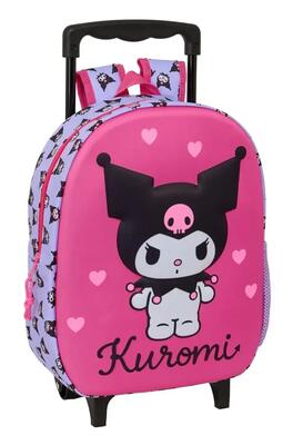 Zaino scolastico per bambini Kuromi 3D con ruote e portaborraccia rosa e lilla