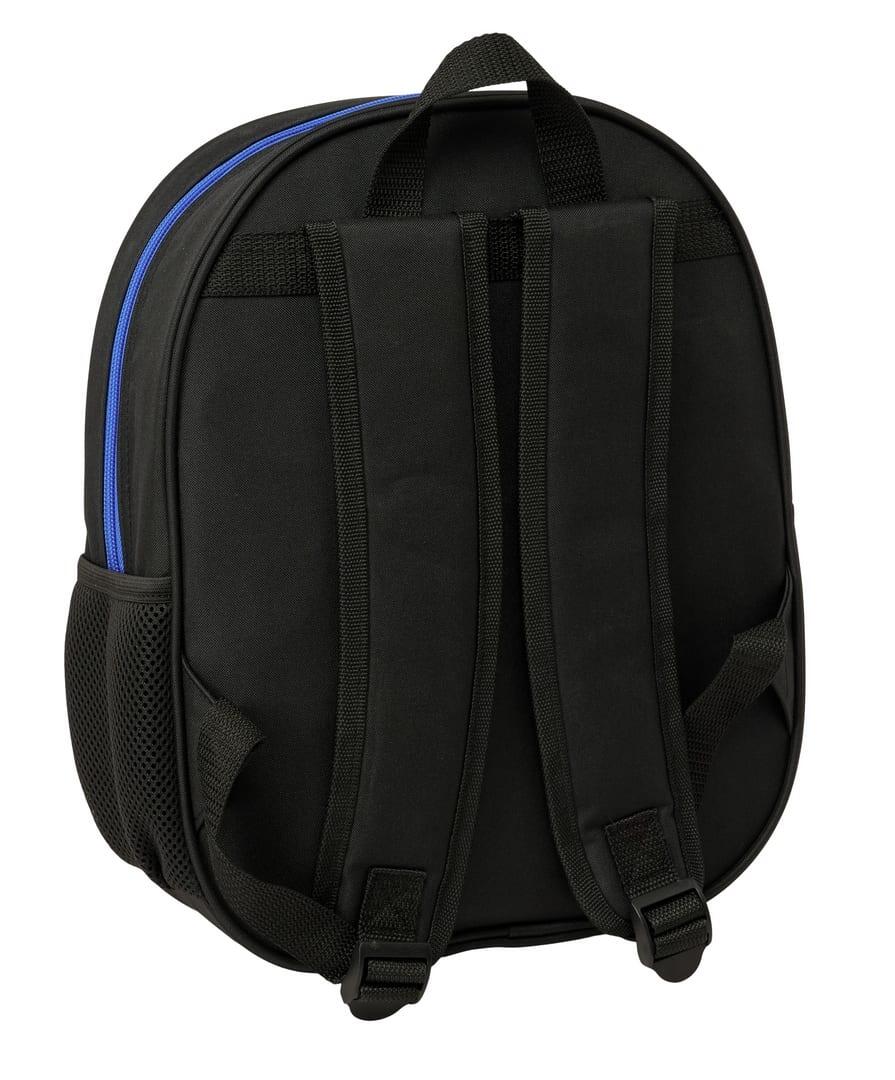 Mochila infantil Brainrot 3D com porta-garrafa lateral, azul e preta. 2/3