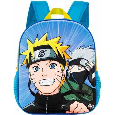 Zaino 3D di Naruto per bambini con tasche laterali in rete blu e gialle