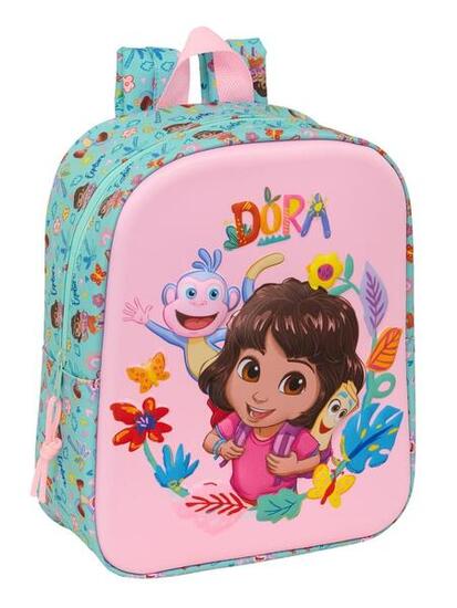 Sac à dos 3D Dora pour chambre d'enfant avec fermeture éclair rose et turquoise