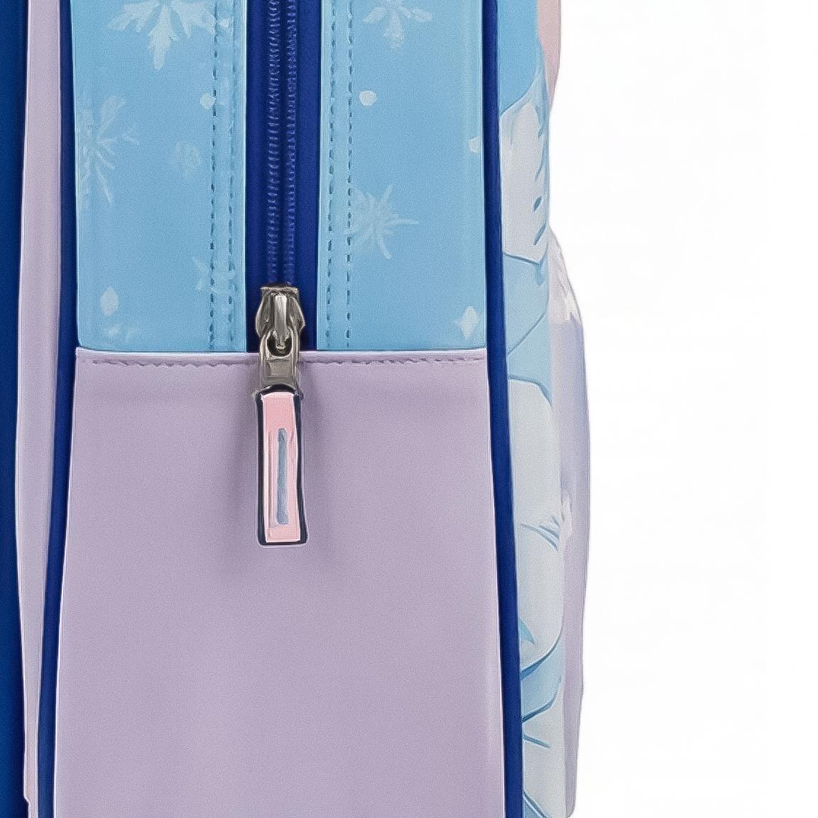Mochila infantil Frozen 3D com rodinhas, em poliéster, azul. 4/6