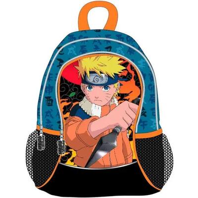Zaino 3D di Naruto per bambini con tasche laterali in rete blu e gialle