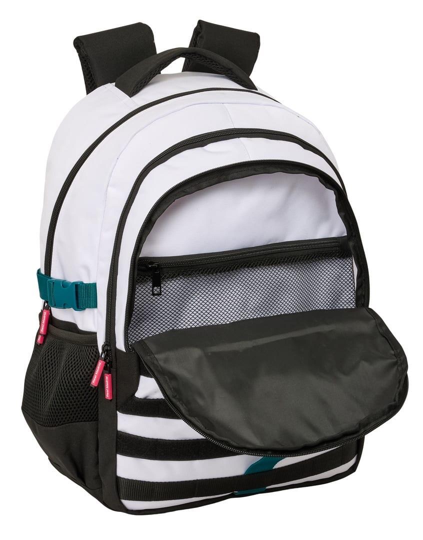Mochila infantil do Real Madrid com bolso frontal e compartimento para laptop de 4/5