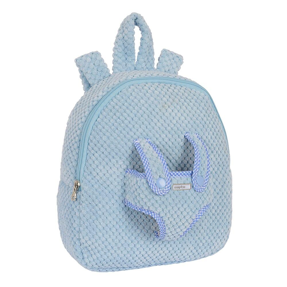 Mochila pré-escolar infantil com ursinho de pelúcia removível e zíper azul 4/5