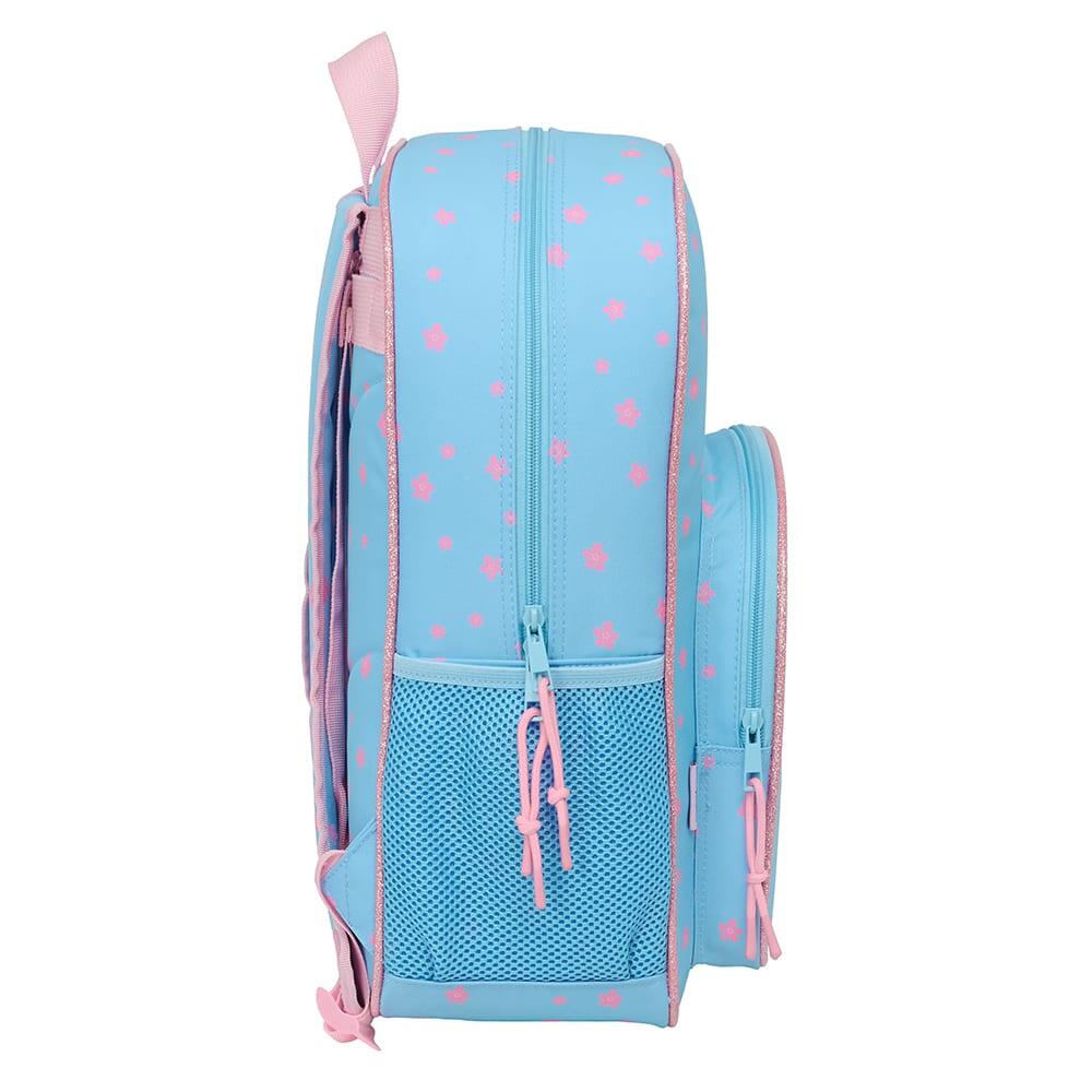 Mochila escolar infantil Stitch, adaptável a carrinhos, com bolso frontal, azul. 3/3