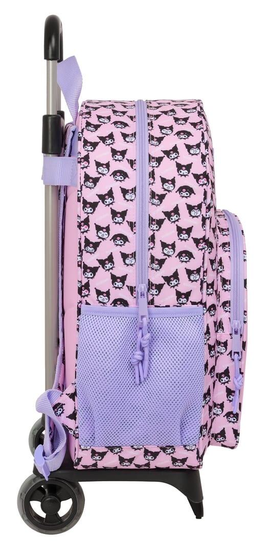 Mochila escolar infantil Kuromi com rodinhas e bolso frontal, rosa. 3/3