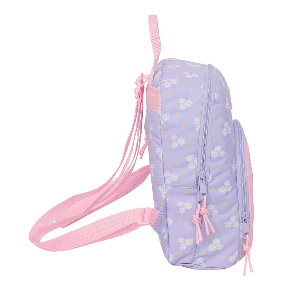 Mochila infantil mini Bouquet com bolso frontal e alças ajustáveis, lilás e 3/4