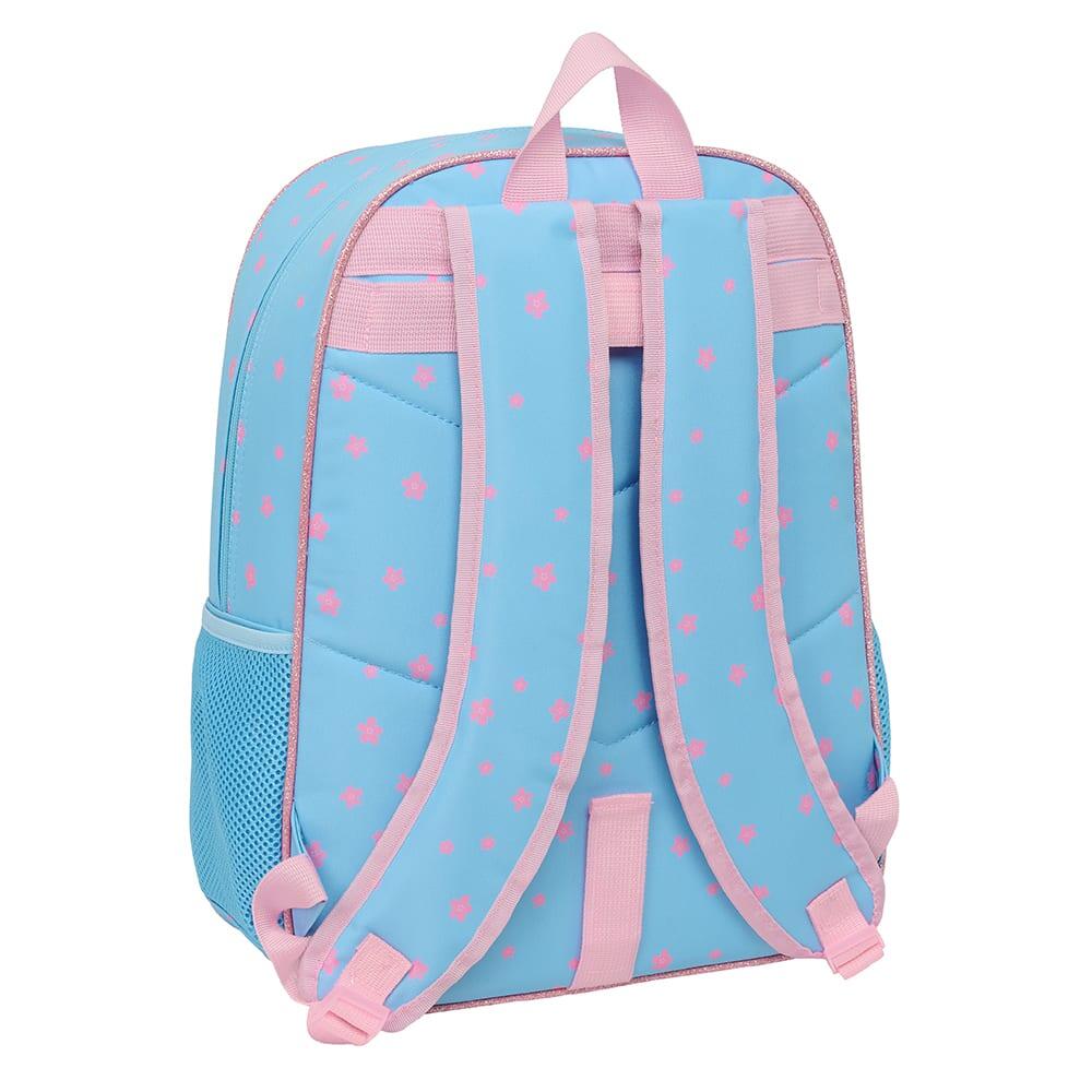 Mochila escolar infantil Stitch, adaptável a carrinhos, com bolso frontal, azul. 2/3