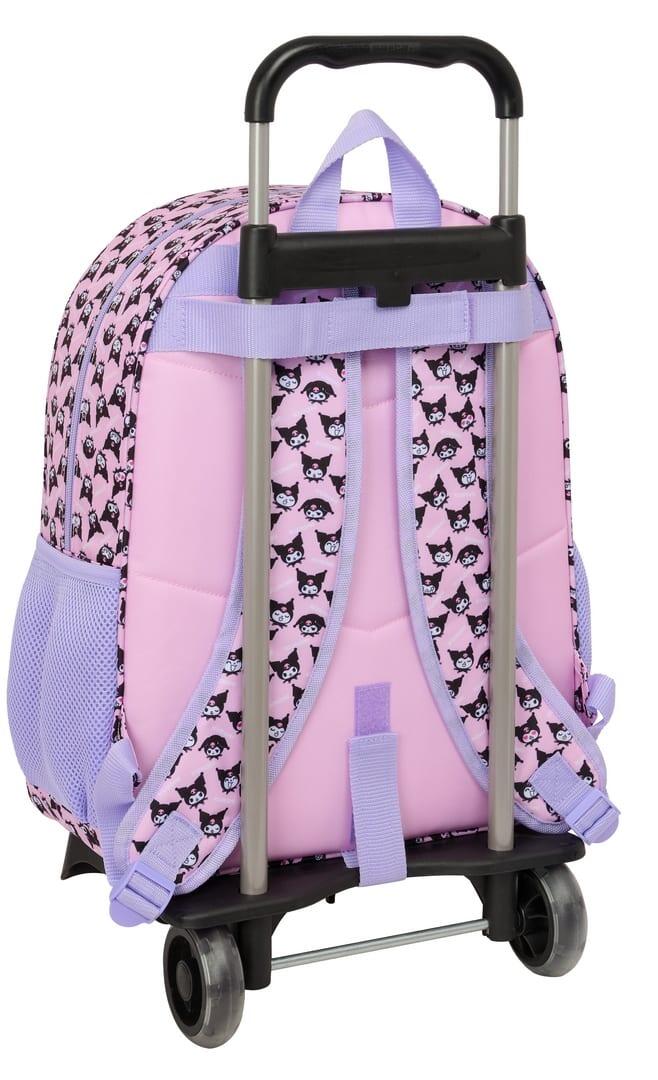 Mochila escolar infantil Kuromi com rodinhas e bolso frontal, rosa. 2/3