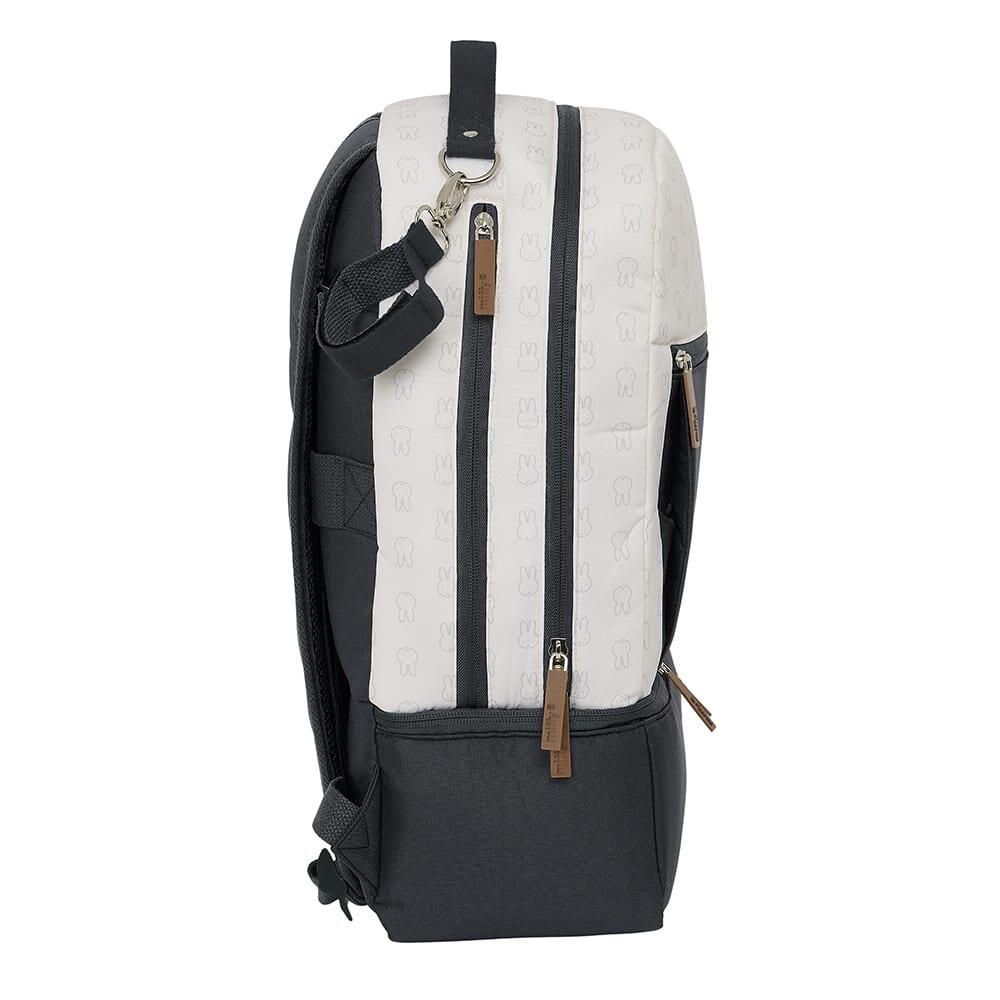 Mochila Miffy Mum para adultos com bolso frontal e garrafa térmica, bege e 3/4