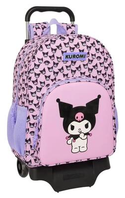 Zaino scolastico per bambini Kuromi 3D con ruote e portaborraccia rosa e lilla