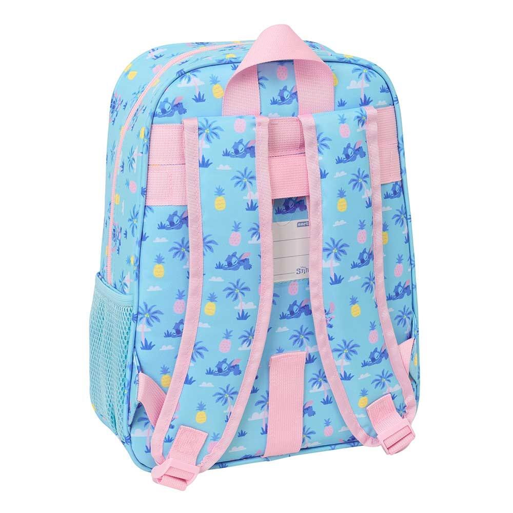 Mochila escolar infantil Stitch, adaptável a carrinhos, com bolso frontal, azul. 2/3