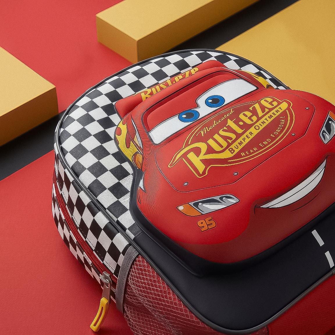 Mochila infantil 3D do filme Carros, feita de poliéster e EVA, com zíper 6/6