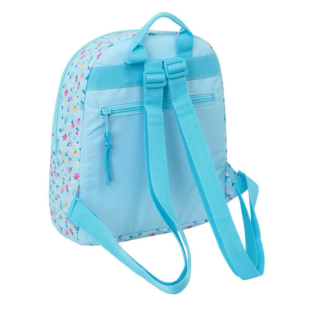 Mochila infantil Blackfit8 Petals Mini com bolso frontal azul claro. 2/4