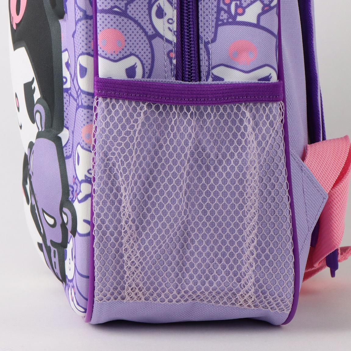 Mochila infantil Kuromi 3D feita de poliéster e EVA com porta-garrafa, roxa. 2/6