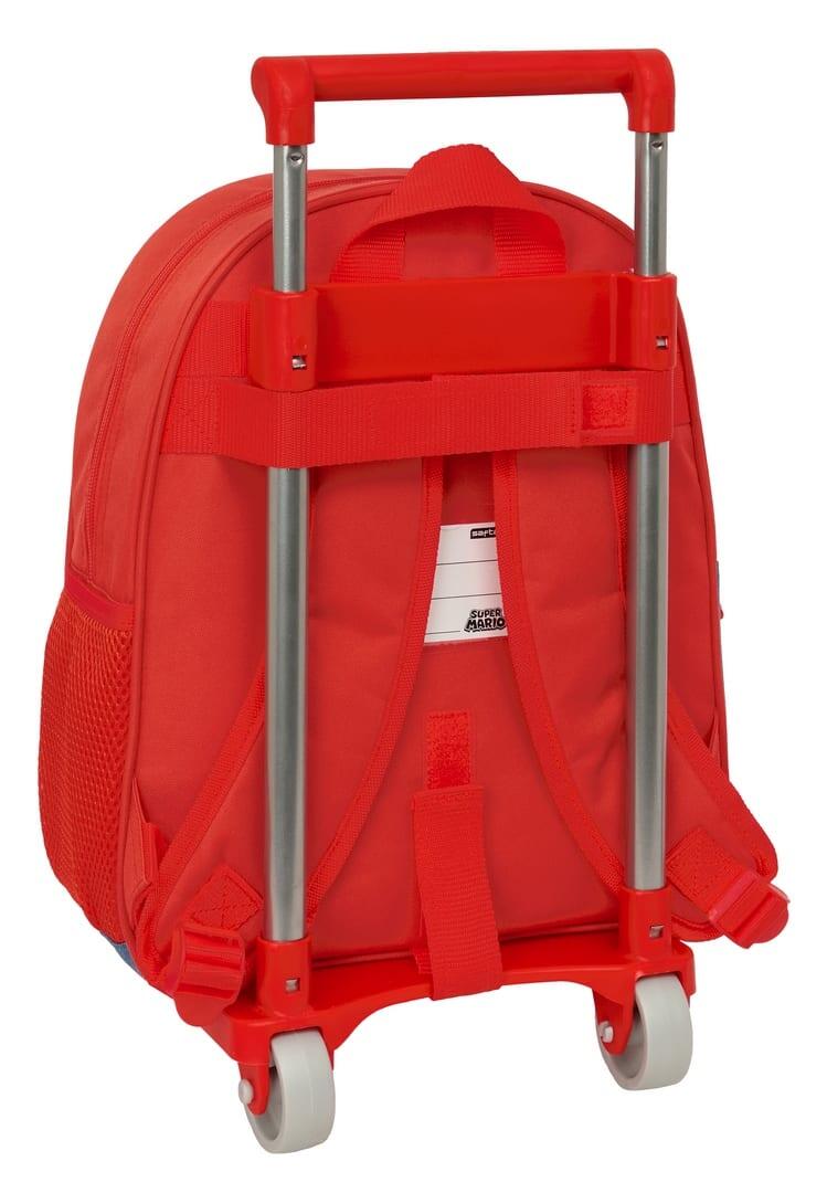 Mochila escolar infantil Super Mario com rodas e bolso frontal (vermelha) 2/3