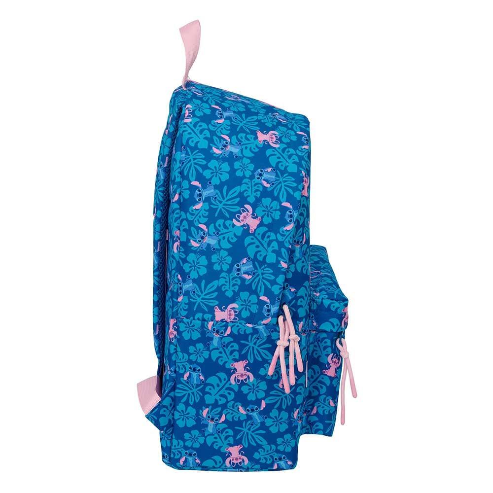 Mochila infantil Stitch Lilo com bolso frontal e alças ajustáveis, azul e rosa. 3/3