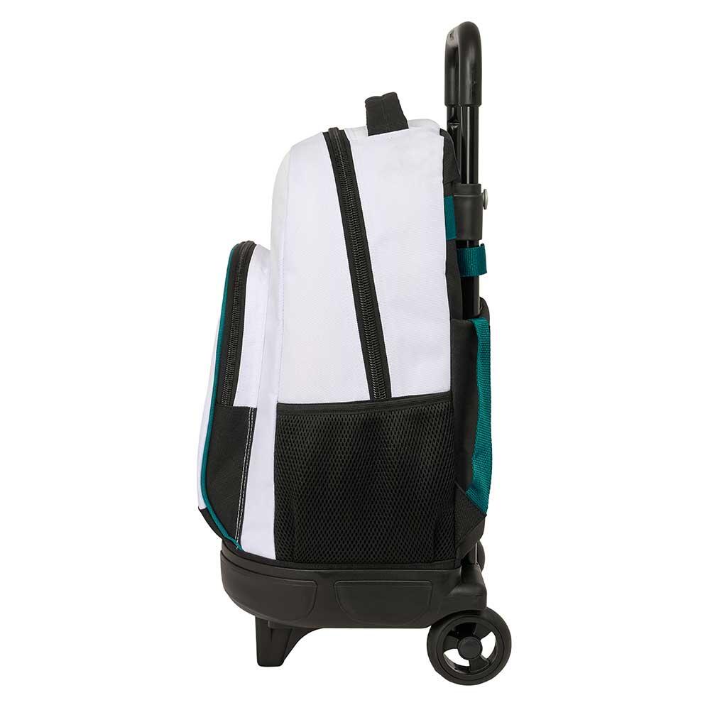 Mochila escolar infantil do Real Madrid com rodas e bolso frontal, branca. 3/3