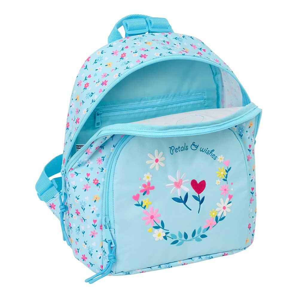 Mochila infantil Blackfit8 Petals Mini com bolso frontal azul claro. 4/4