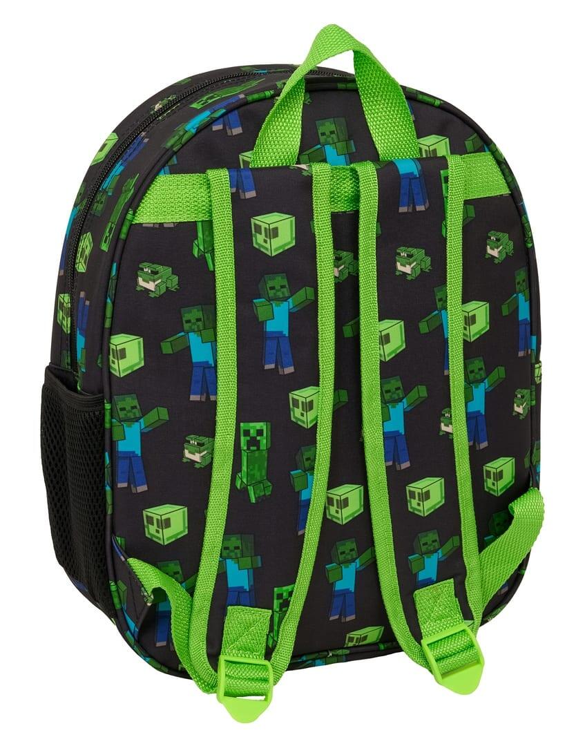 Mochila infantil Minecraft 3D com porta-garrafa e alças acolchoadas - Verde 2/3