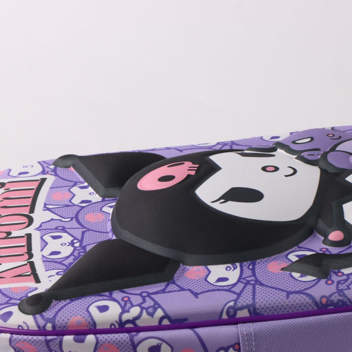 Mochila infantil Kuromi 3D feita de poliéster e EVA com porta-garrafa, roxa. 3/6