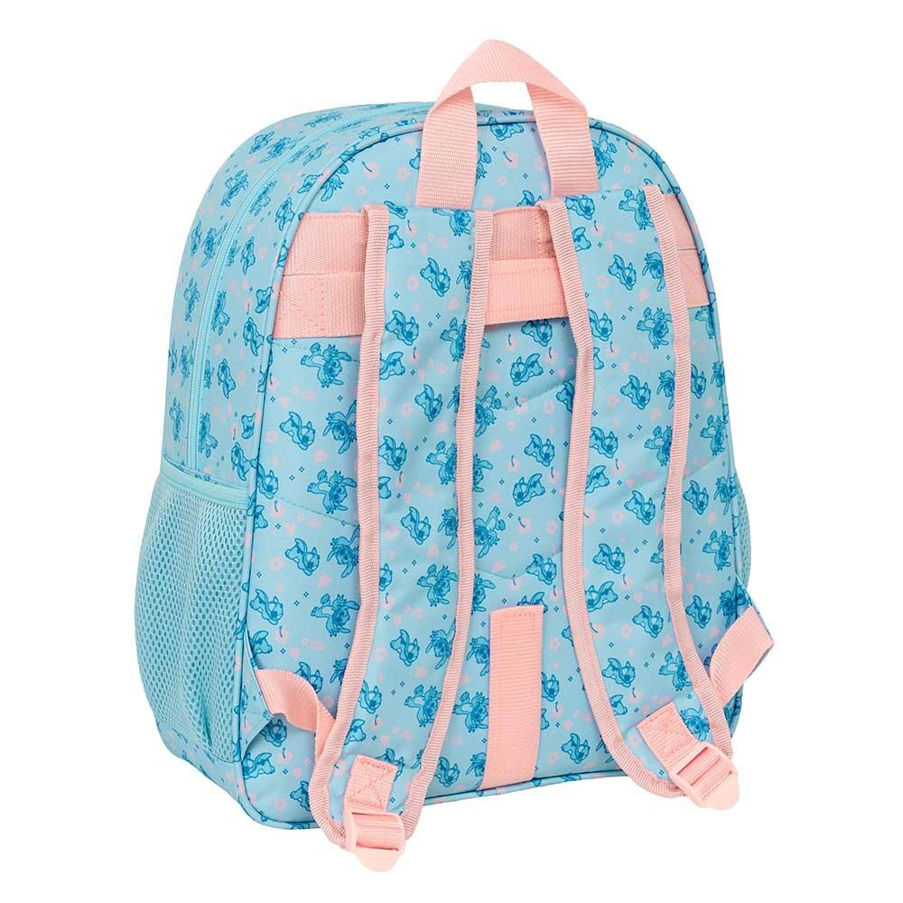 Mochila escolar infantil Stitch, adaptável a carrinhos, com bolso frontal, azul. 2/3