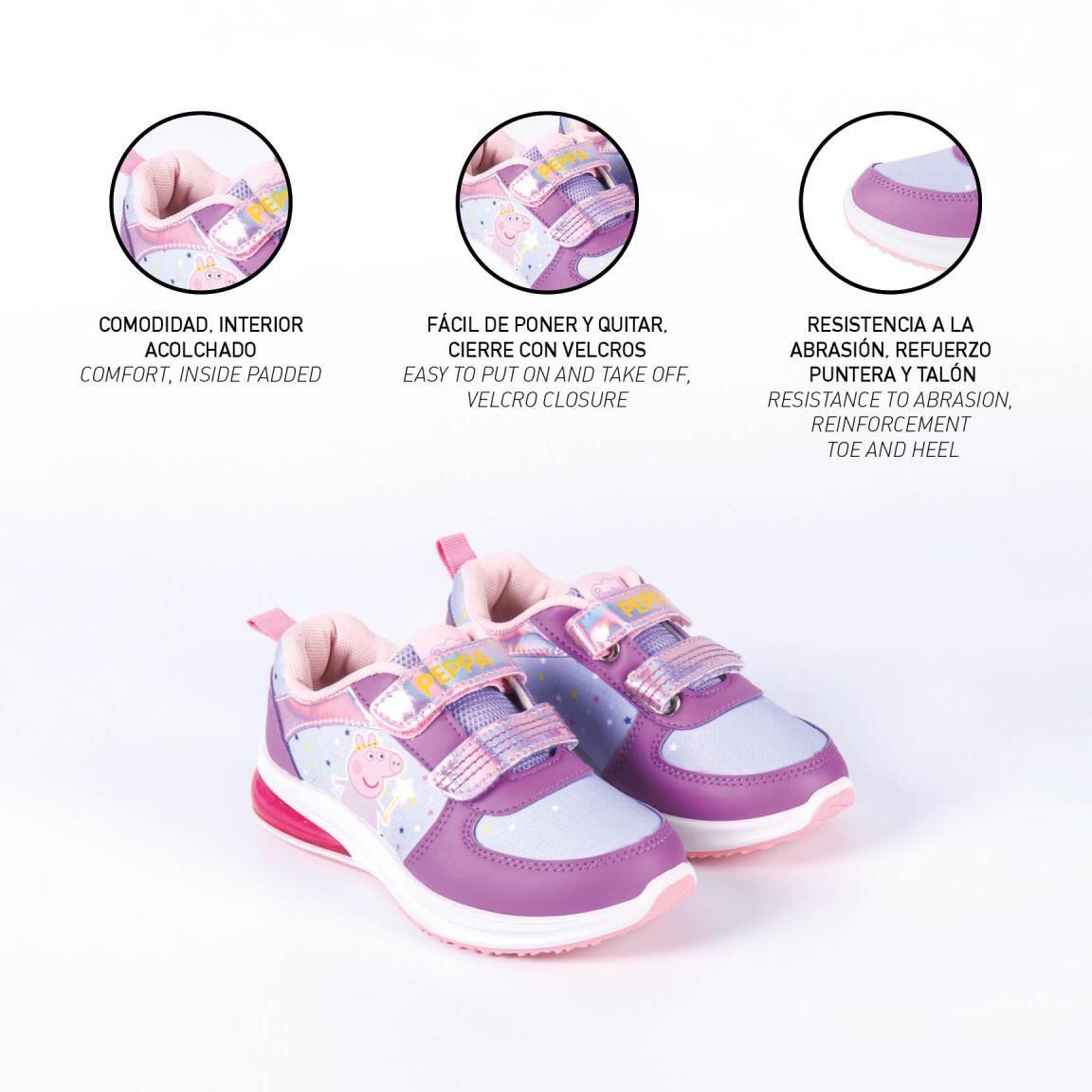 Scarpe da ginnastica con luci bambini Peppa Pig doppio strappo lilla 5/7