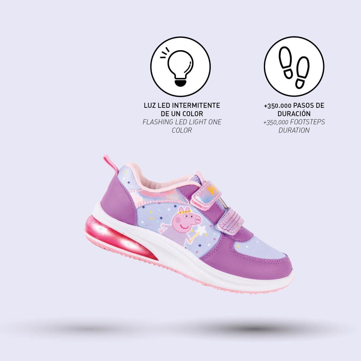 Scarpe da ginnastica con luci bambini Peppa Pig doppio strappo lilla 4/7